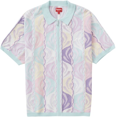 Supreme Abstract Textured Zip Up Polo Pale Blue - Novelship