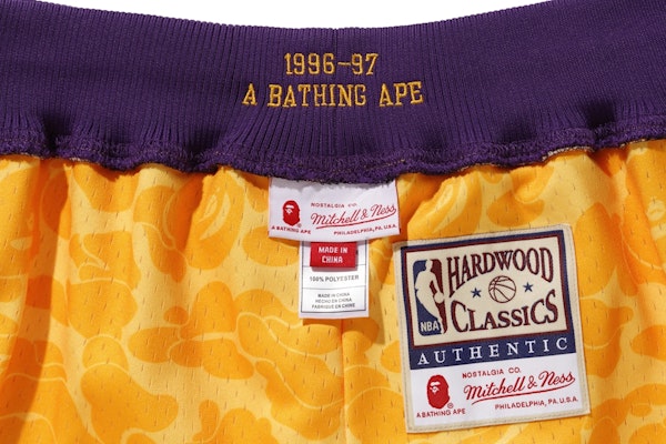 BAPE x Mitchell & Ness Lakers ABC Basketball Authentic Shorts Yellow Men's  - FW18 - US