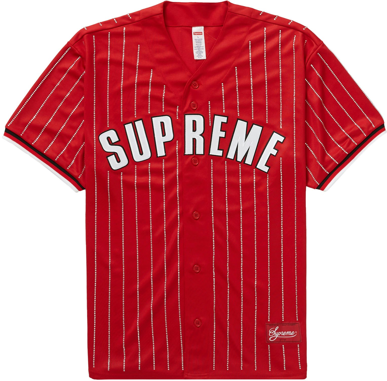 Supreme Rhinestone Stripe Baseball Jersey Red - Novelship