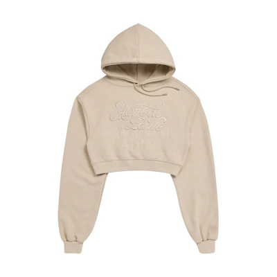 ADLV Curly Logo Emboss Embroidery Crop Top Hoodie Beige