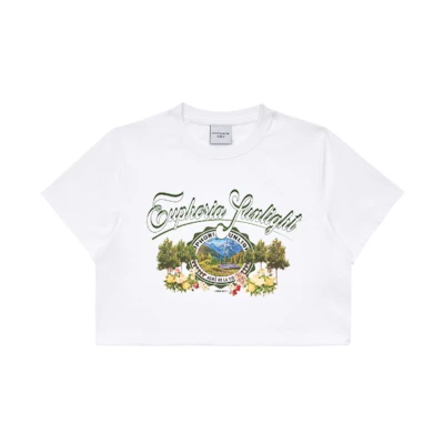 acmé de la vie Greenery Artwork Crop Top Short Sleeve T-shirt White