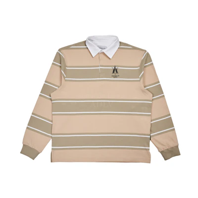 ADLV A Logo Embroidery Stripe Pattern Polo Shirt Beige