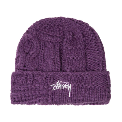 Stussy Knit Patchwork Beanie Purple