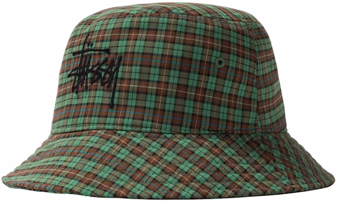 Stussy Basic Plaid Bucket Hat Green Buy Stussy Basic Plaid Bucket Hat Green
