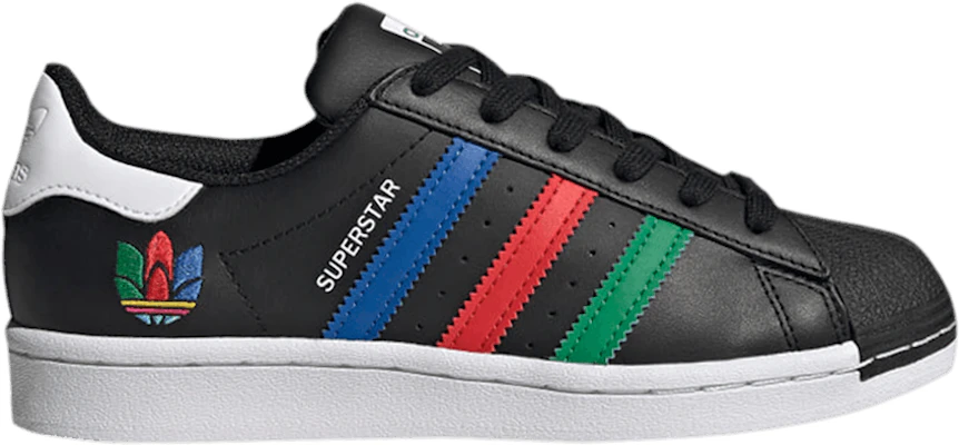 Grade School adidas Superstar Colorful Stripes Core Black