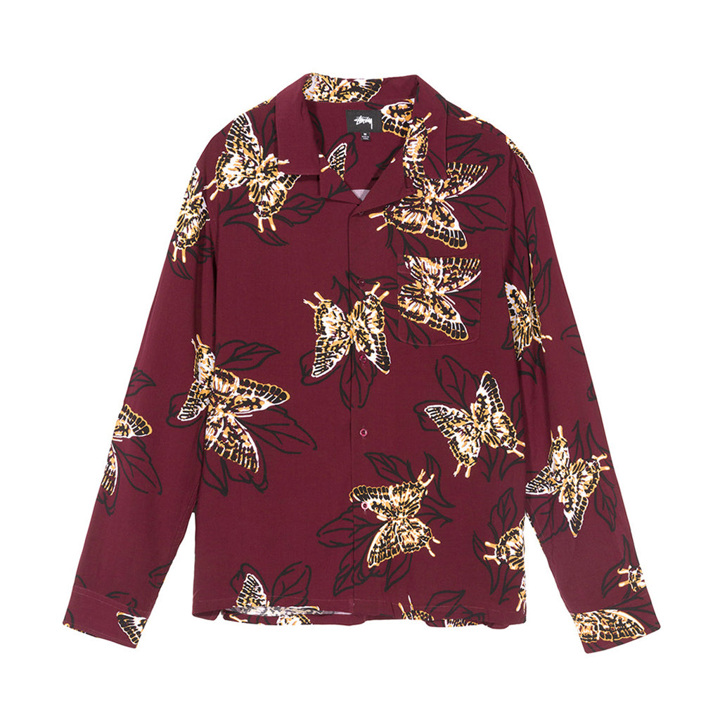 Buy ステューシー 長袖バタフライシャツ (バーガンディ)
