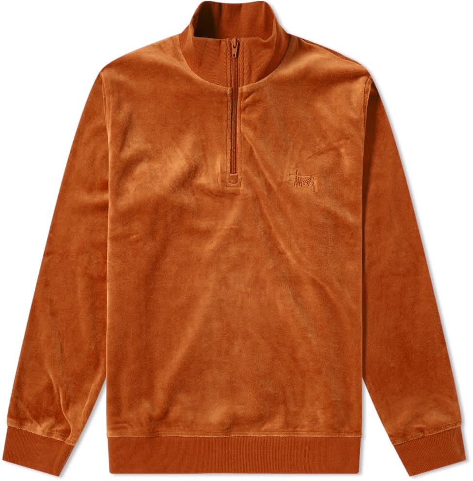 stuessy-velour-ls-zip-mock-rust-red