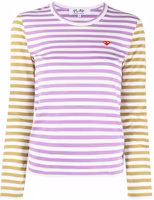 꼼데가르송 플레이 스몰 레드 하트 스트라이프 티셔츠 '퍼플 올리브' (여성용) AZ-T317-051 Buy 꼼데가르송 플레이 스몰 레드 하트 스트라이프 티셔츠 '퍼플 올리브' (여성용) AZ-T317-051