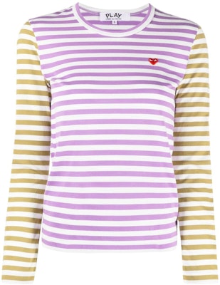 꼼데가르송 플레이 스몰 레드 하트 스트라이프 티셔츠 '퍼플 올리브' (여성용) AZ-T317-051 Buy 꼼데가르송 플레이 스몰 레드 하트 스트라이프 티셔츠 '퍼플 올리브' (여성용) AZ-T317-051