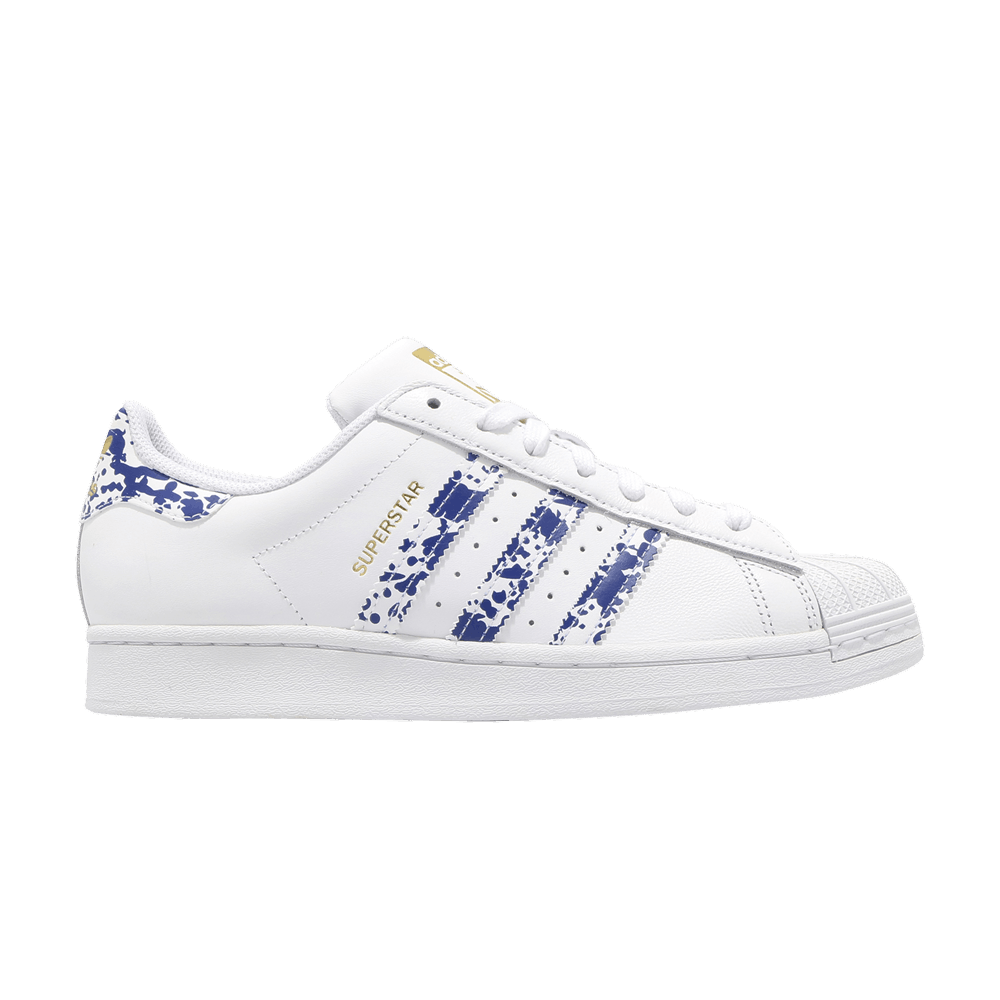 adidas superstar white with blue stripes