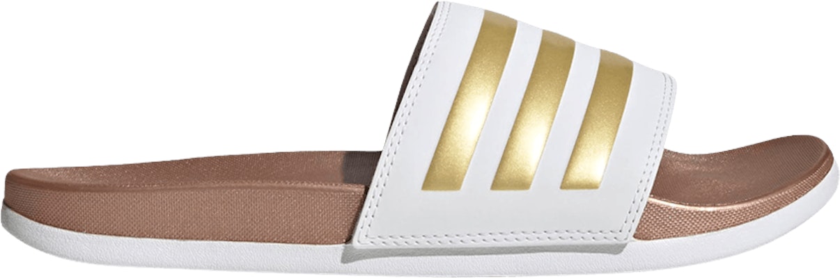 Adidas adilette white shop gold
