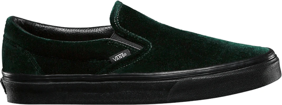 Green velvet top vans slip on