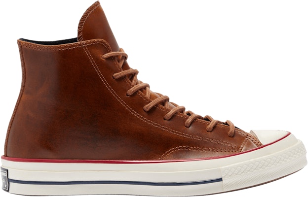 Brown leather top high top converse