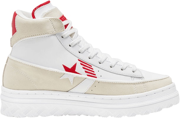 Red leather sales high top converse