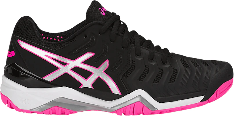 Women ASICS Gel Resolution 7 Black Silver Hot Pink E751Y 9093