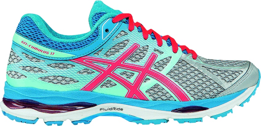 Women ASICS Gel Cumulus 17 Silver Pink Turquoise T5D8N 9334