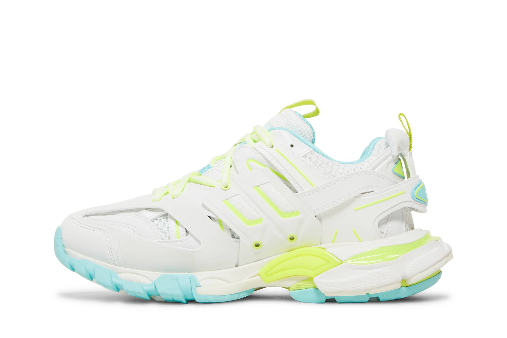 Lookbook （女性）Balenciaga Track 運動鞋「白色熒光黃」 542436-W3AC6-9704