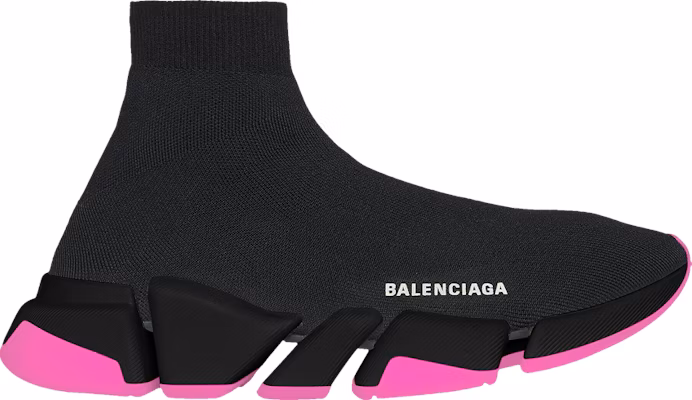 Women Balenciaga Speed 2.0 Sneaker Clear Sole Black Neon Pink