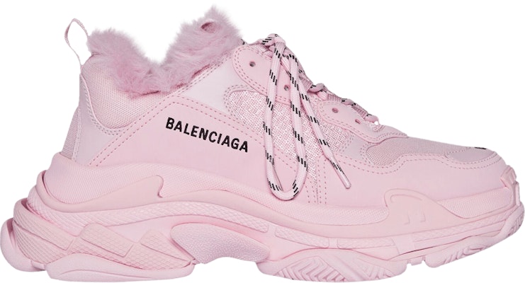 Women Balenciaga Triple S Sneaker Fake Fur Pink 668562 W3CQ5