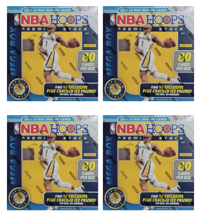 2019-20 Panini NBA Hoops Premium Stock Basketball 80 Ct. Mega Box (Blue Cracked Ice) 4x Lot