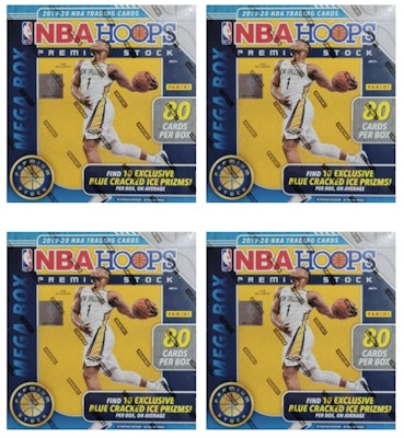 2019-20 Panini NBA Hoops Premium Stock Basketball 80 Ct. Mega Box (Blue Cracked Ice) 4x Lot Buy 2019-20 Panini NBA Hoops Premium Stock Basketball 80 Ct. Mega Box (Blue Cracked Ice) 4x Lot