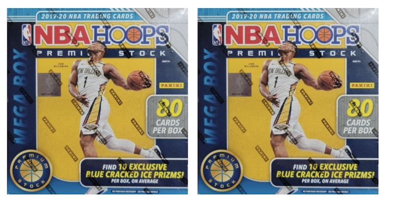 2019-20 Panini NBA Hoops Premium Stock Basketball 80 Ct. Mega Box (Blue Cracked Ice) 2x Lot