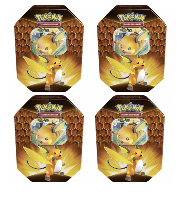 2019 Pokemon Hidden Fates Raichu Tin 4x Lot