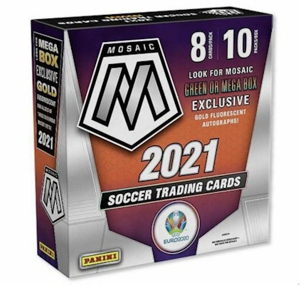 2020-21 Panini Mosaic UEFA Euro Soccer Mega Box (Gold Fluorescent Autographs) Buy 2020-21 Panini Mosaic UEFA Euro Soccer Mega Box (Gold Fluorescent Autographs)