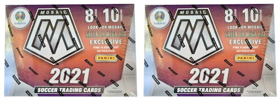 2020-21 Panini Mosaic UEFA Euro Soccer Mega Box (Pink Fluorescent Autographs) 2x Lot 2020-21 Panini Mosaic UEFA Euro Soccer Mega Box (Pink Fluorescent Autographs) 2x Lot