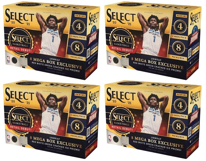 2020-21-panini-select-basketball-mega-box-red-white-green-cracked-ice-prizms-4x-lot