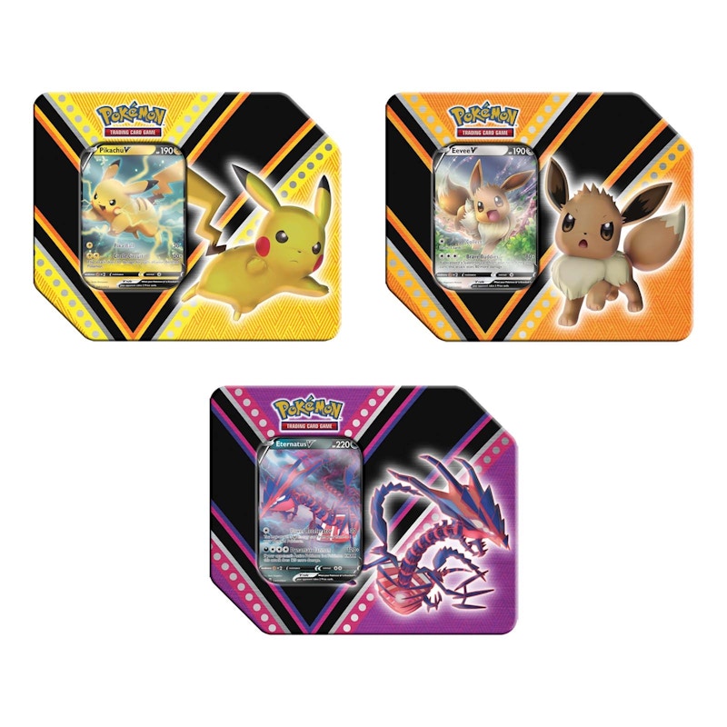 2020 Pokemon TCG V Powers Eevee V/Pikachu V/Eternatus V Tin Lot