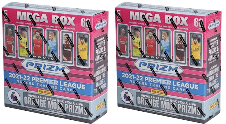 2021-22 Panini Prizm Premier League Soccer Fanatics Exclusive Mega Box (Orange Mojo Prizms) 2x Lot Buy 2021-22 Panini Prizm Premier League Soccer Fanatics Exclusive Mega Box (Orange Mojo Prizms) 2x Lot