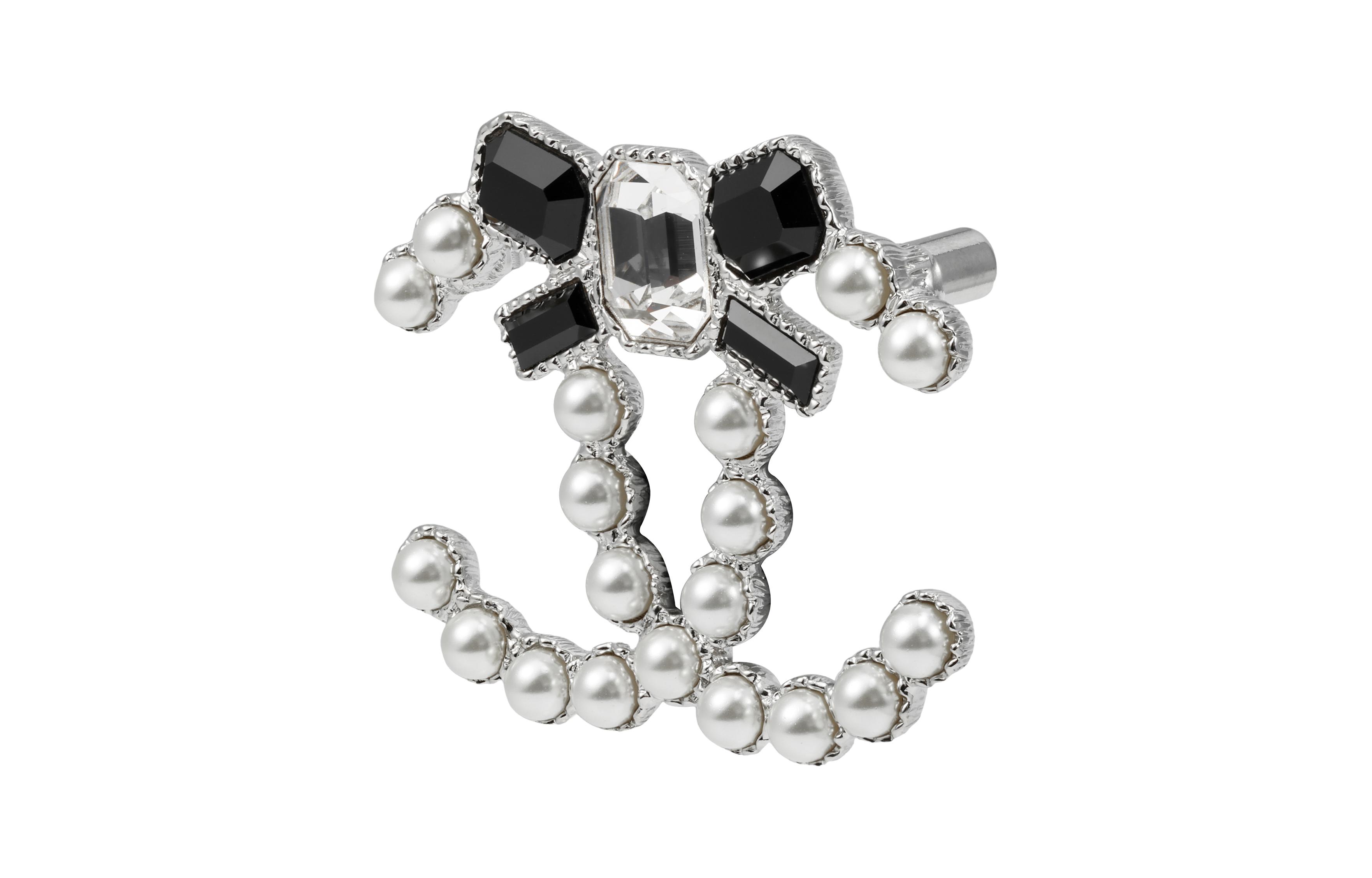 23K CHANEL Double C Crystal Brooch Unisex Couple Silver. ABC008-B14556-NS395 圖 4