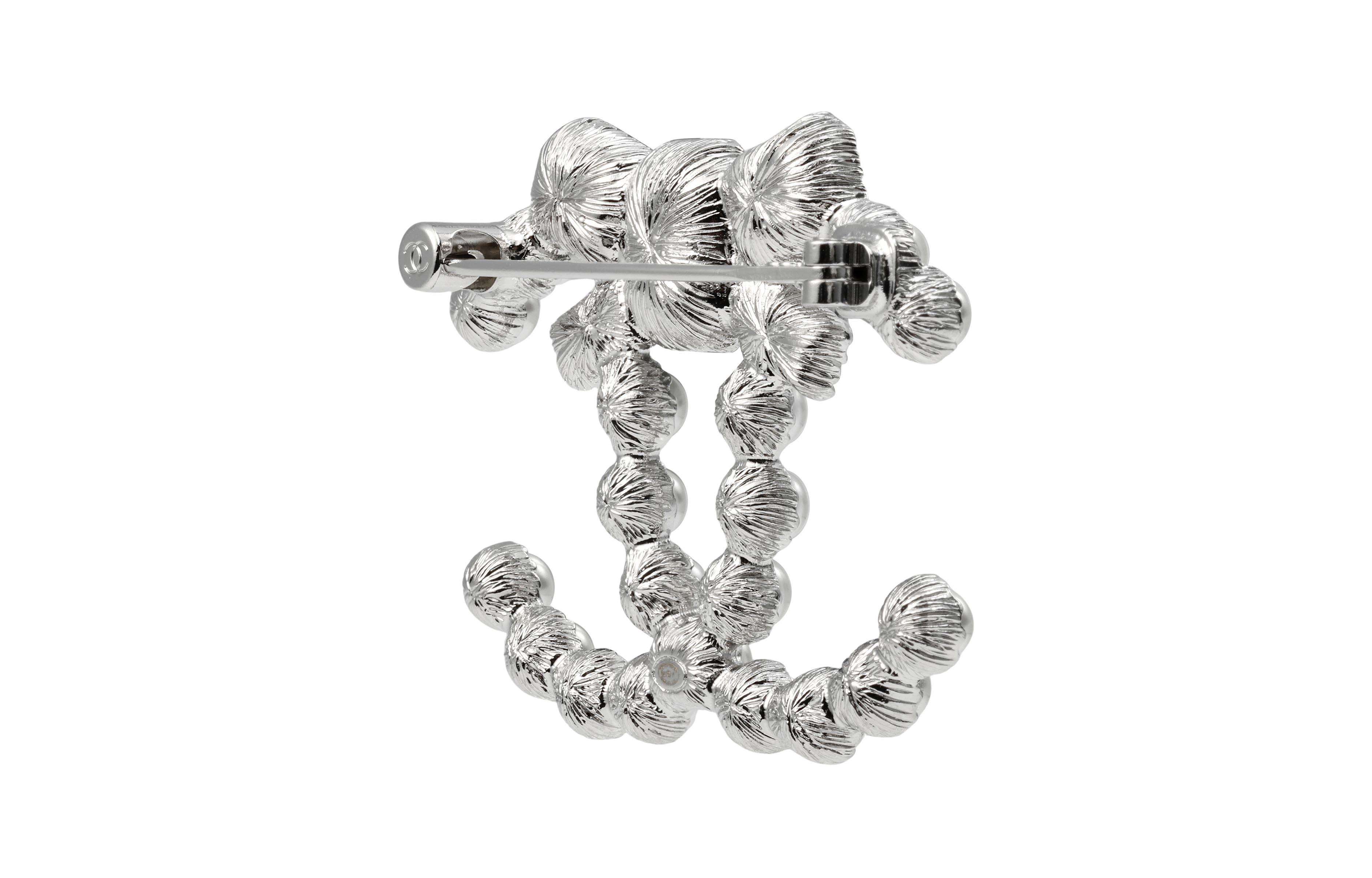 23K CHANEL Double C Crystal Brooch Unisex Couple Silver. ABC008-B14556-NS395 圖 5