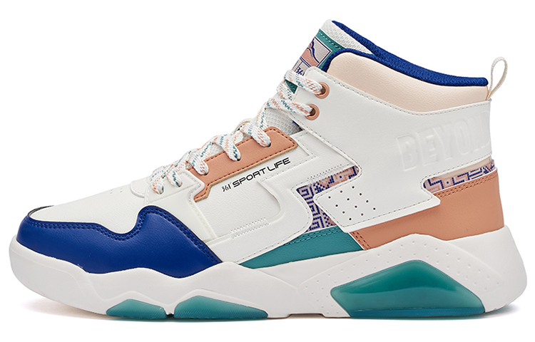 361 Degrees White Brown Blue High-Top Sneakers with Bounce Tech for Comfort & Durability 672236601F White Brown Blue
