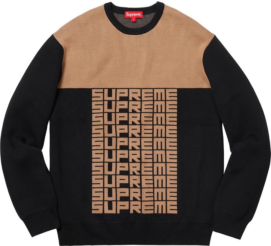 supreme-logo-repeat-sweater-black-biege