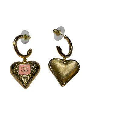 【2023 New】 CHANEL Gold Heart Pendant Double C Earrings Unisex Couple Style ABC247-B14727-NS731