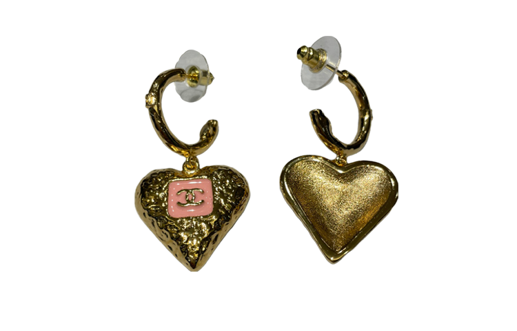 【2023 New】 CHANEL Gold Heart Pendant Double C Earrings Unisex Couple Style ABC247-B14727-NS731 圖 2
