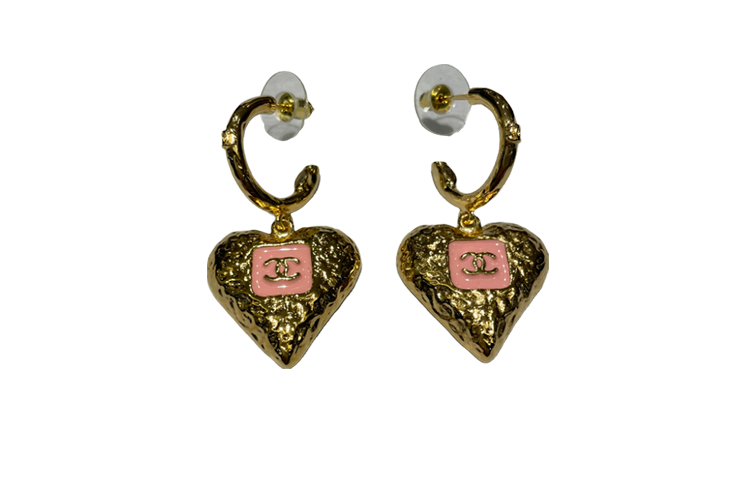 【2023 New】 CHANEL Gold Heart Pendant Double C Earrings Unisex Couple Style ABC247-B14727-NS731 圖 3