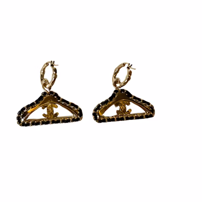 【23A New】CHANEL Double C Leather Coat Hanger Earrings Gold Unisex ABB086 B13476 NP958