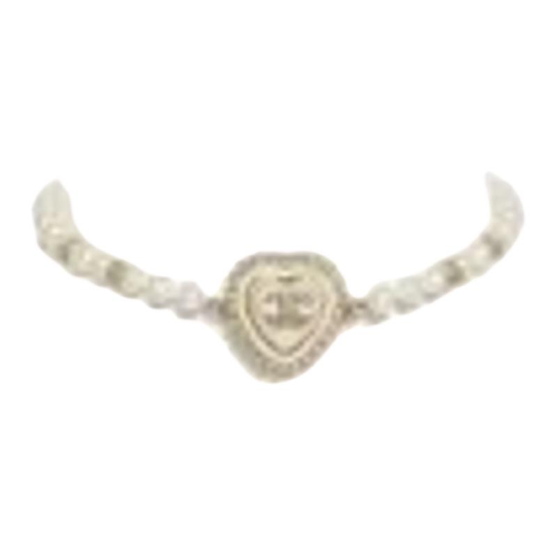 【24A】 CHANEL Heart Shape Necklace Metal Resin Glass Pearl Crystal Gold Unisex ABD894-B17550-NZE20