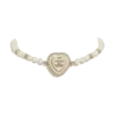【24A】 CHANEL Heart Shape Necklace Metal Resin Glass Pearl Crystal Gold Unisex ABD894-B17550-NZE20