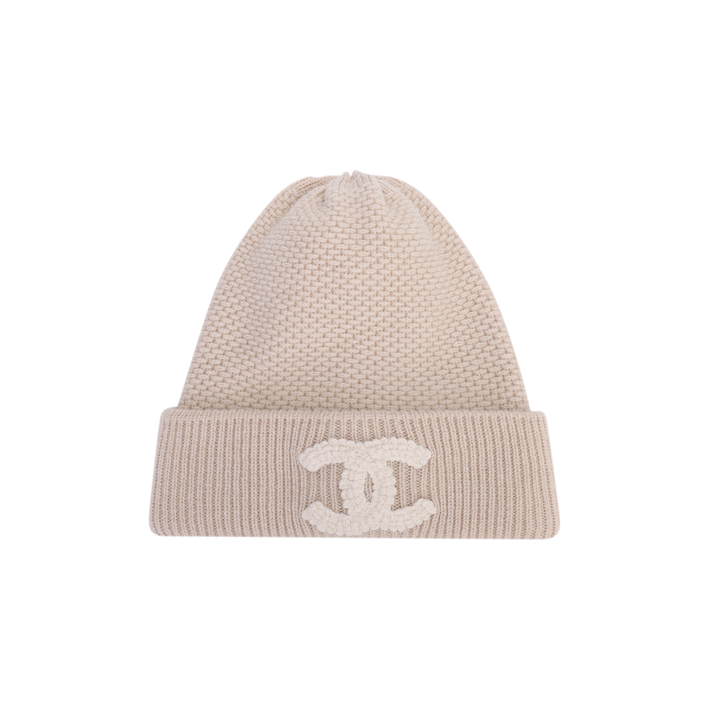 【24B】Chanel Elegant Lace Double-C Logo Beige Knit Hat AAA398-B17806-NZL35