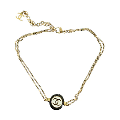 【24P New】 CHANEL Black & White Enamel Double C Dual Chain Necklace. ABC982-B16125-NW385