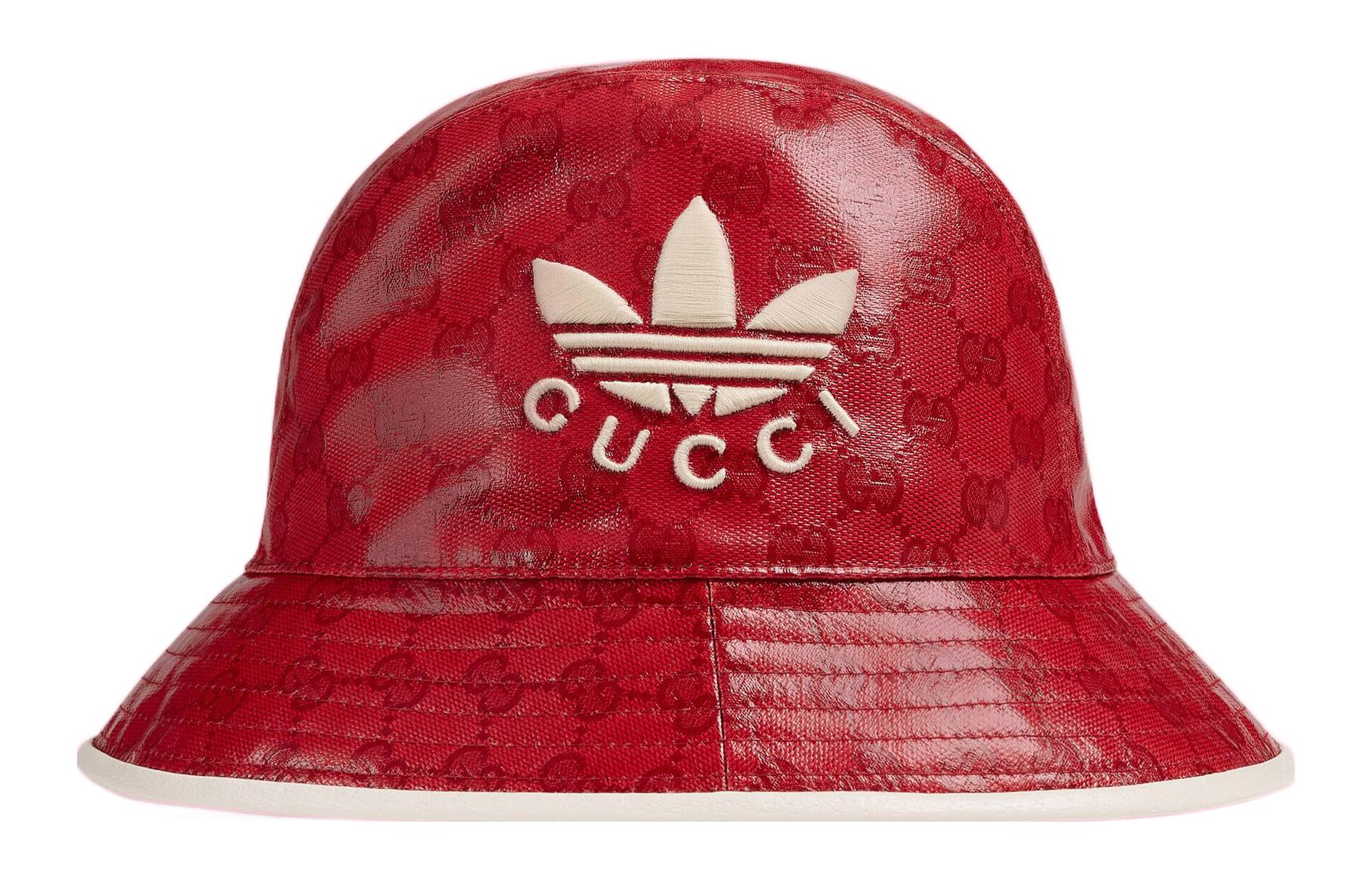 Order [Collab Exclusive] GUCCI X ADIDAS Logo Print Red Bucket Hat Unisex Couple Style 728215-3HAN6-6477