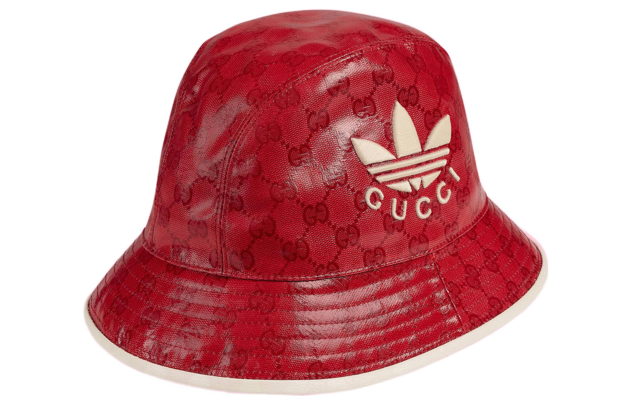 Lookbook [Collab Exclusive] GUCCI X ADIDAS Logo Print Red Bucket Hat Unisex Couple Style 728215-3HAN6-6477