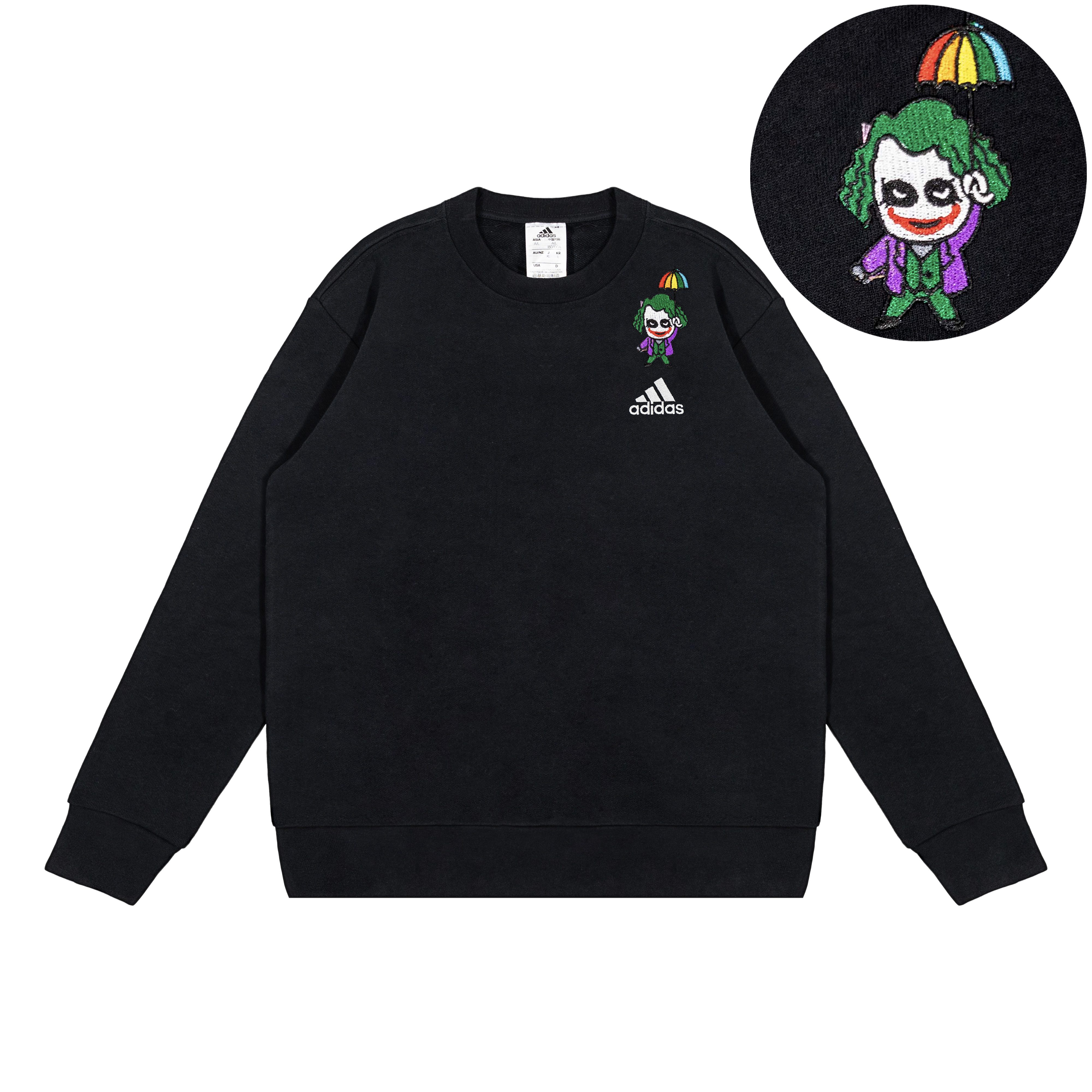[Custom Apparel] adidas Embroidered Clown Streetwear Loose Pullover Crewneck Black IC9329(TEAM316-CLOWNWITHUMBRELLA)