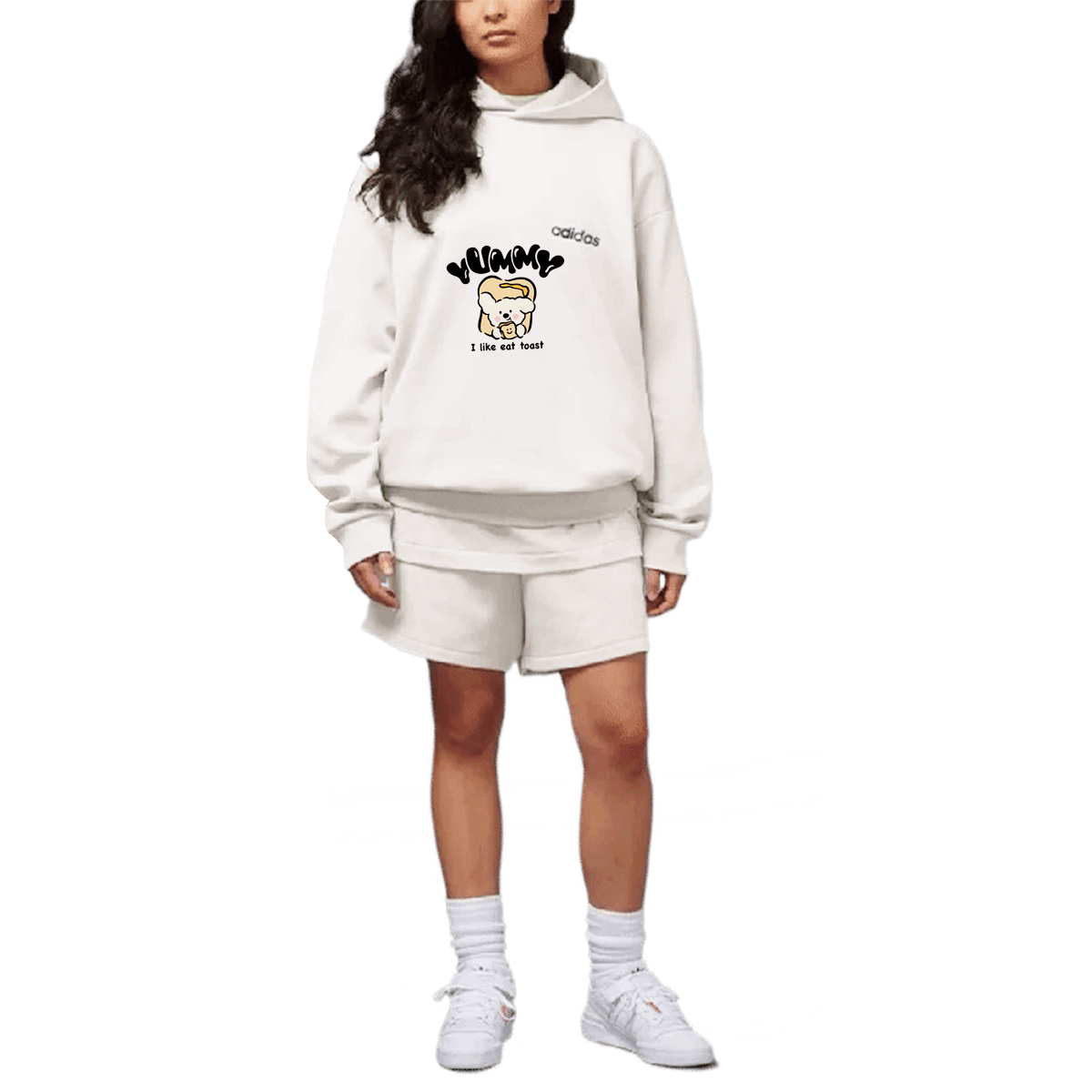 Details for [Custom Apparel] adidas Originals Basketball Chapter 1 BNK Cheese Dog White Sweatshirt - Casual Fashion IA3439 IA3439(Group40-Cheese-Puppy)