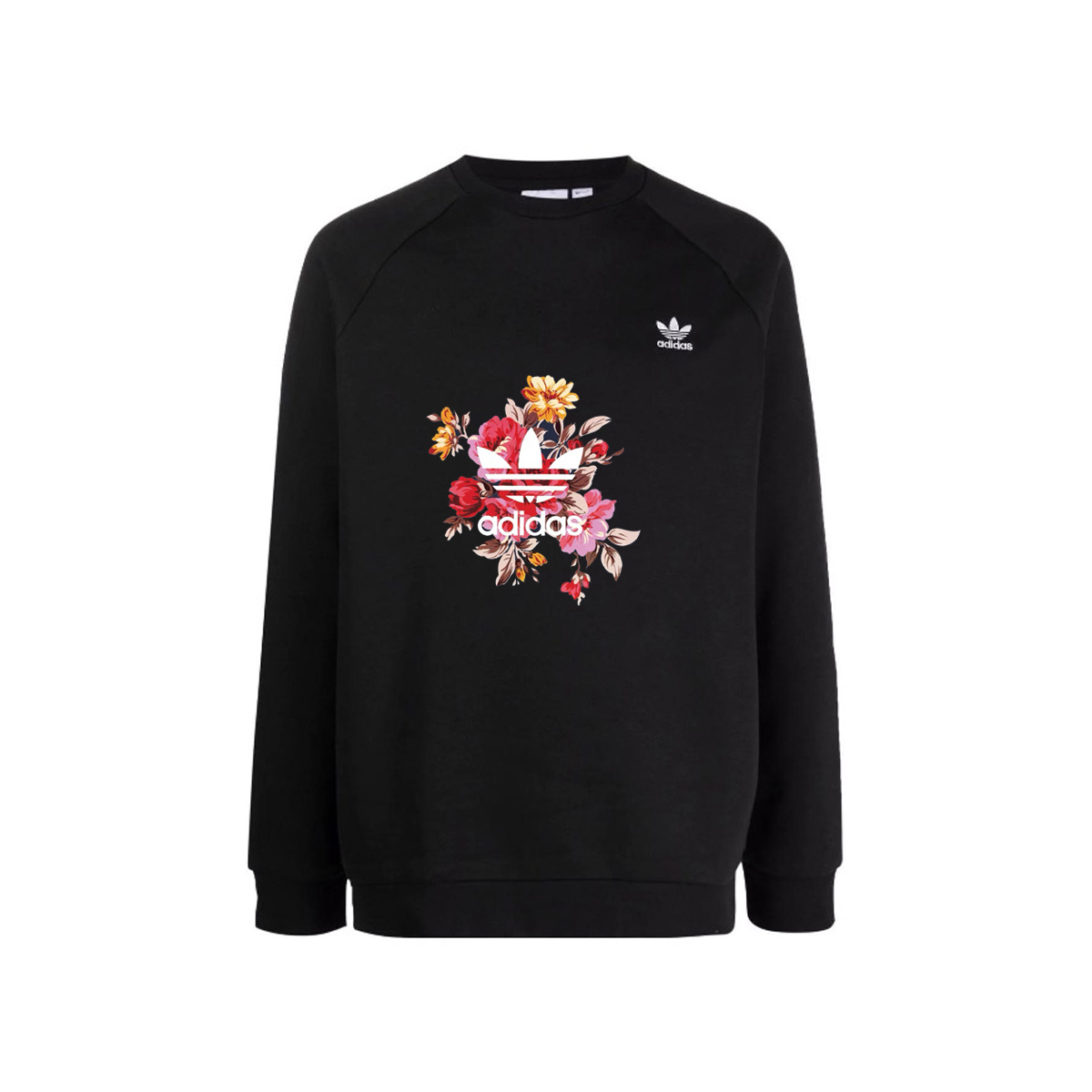 [Custom Apparel] adidas Originals Trefoil Logo Print Crewneck Black Sweatshirt Men H34645(GROUP40-Unbridled-Growth)