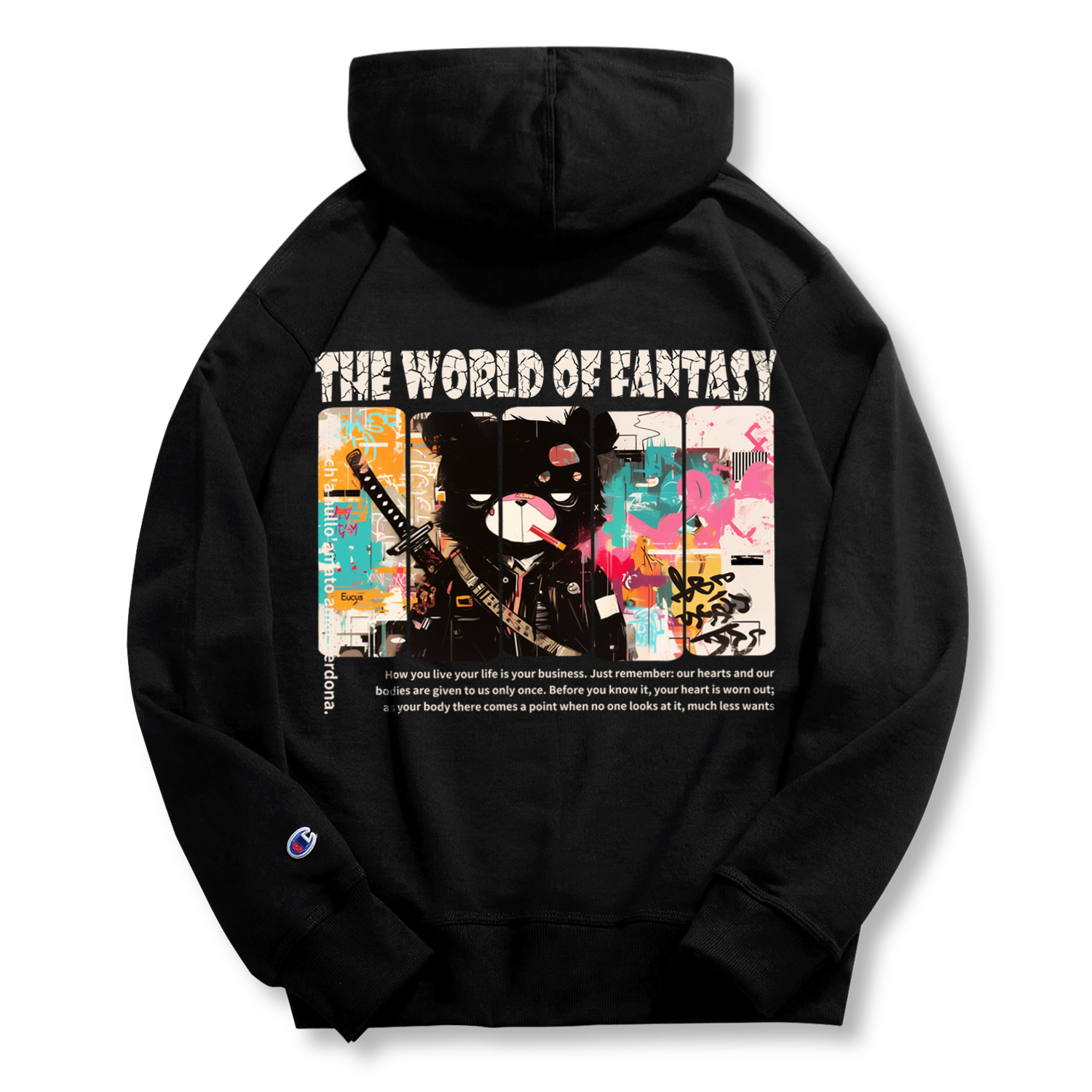 [Custom Apparel] Champion Hoodie One Wood One Color Bear Logo Unisex Black S0889(GroupT-Decadent-Bear)